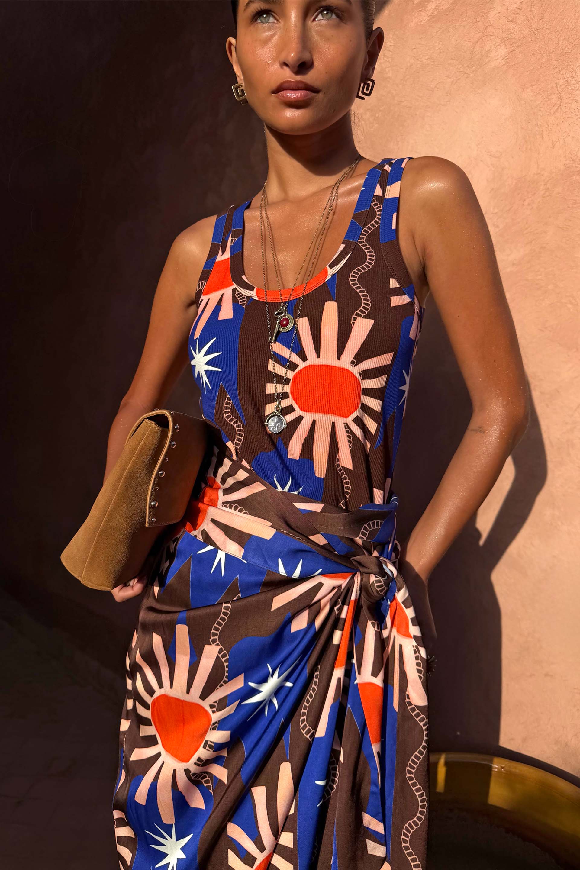 Chocolate and Blue Sun Ribbed Tank Top