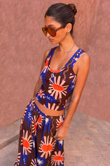 Chocolate and Blue Sun Ribbed Tank Top