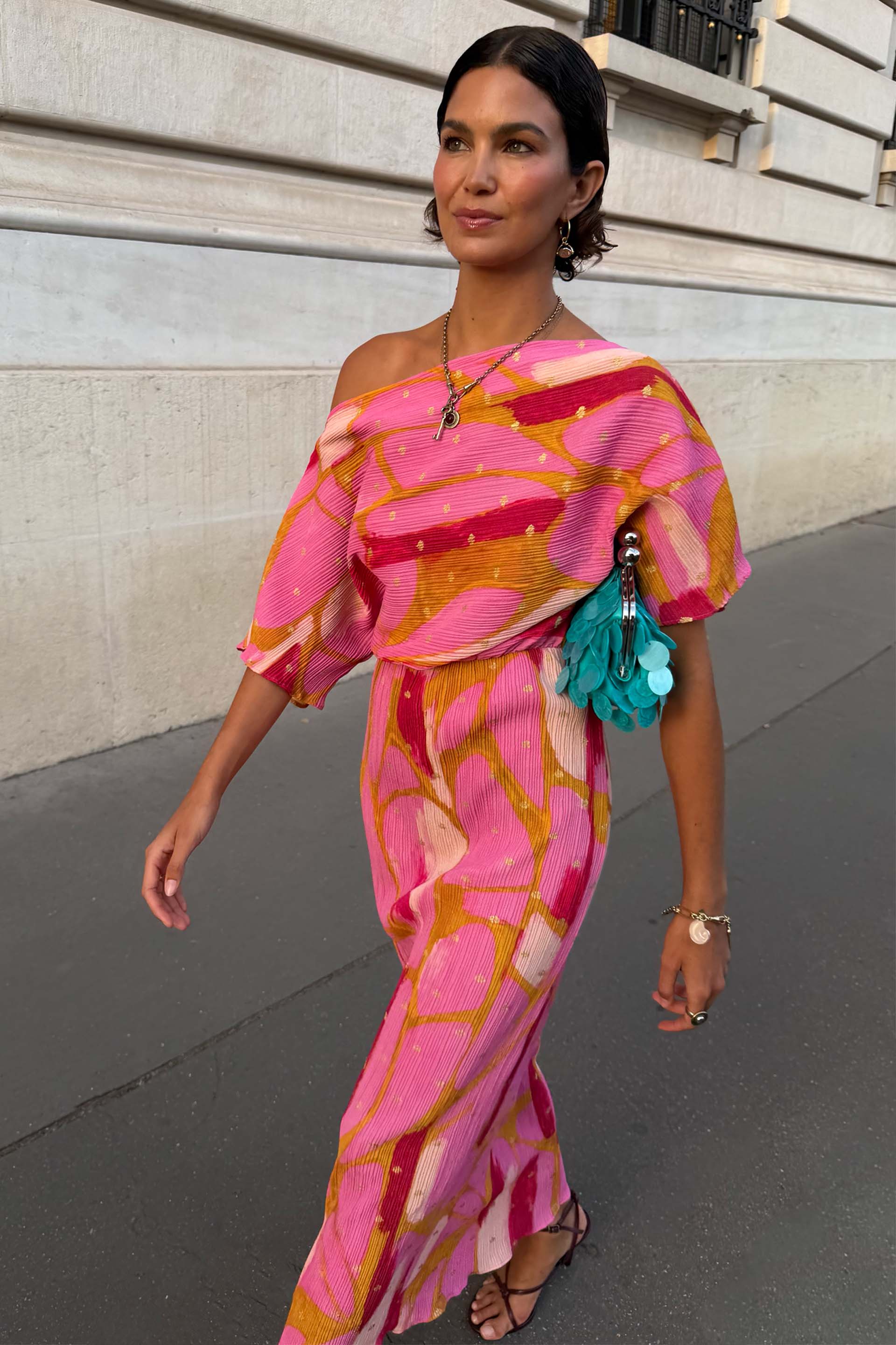 Pink and Olive Abstract Tilly Dress