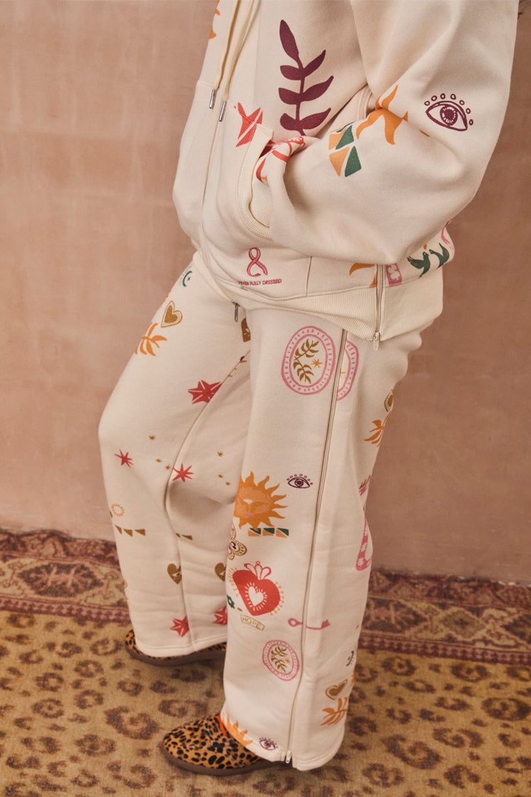 Cream Sundazed Wide Leg Accessible Joggers