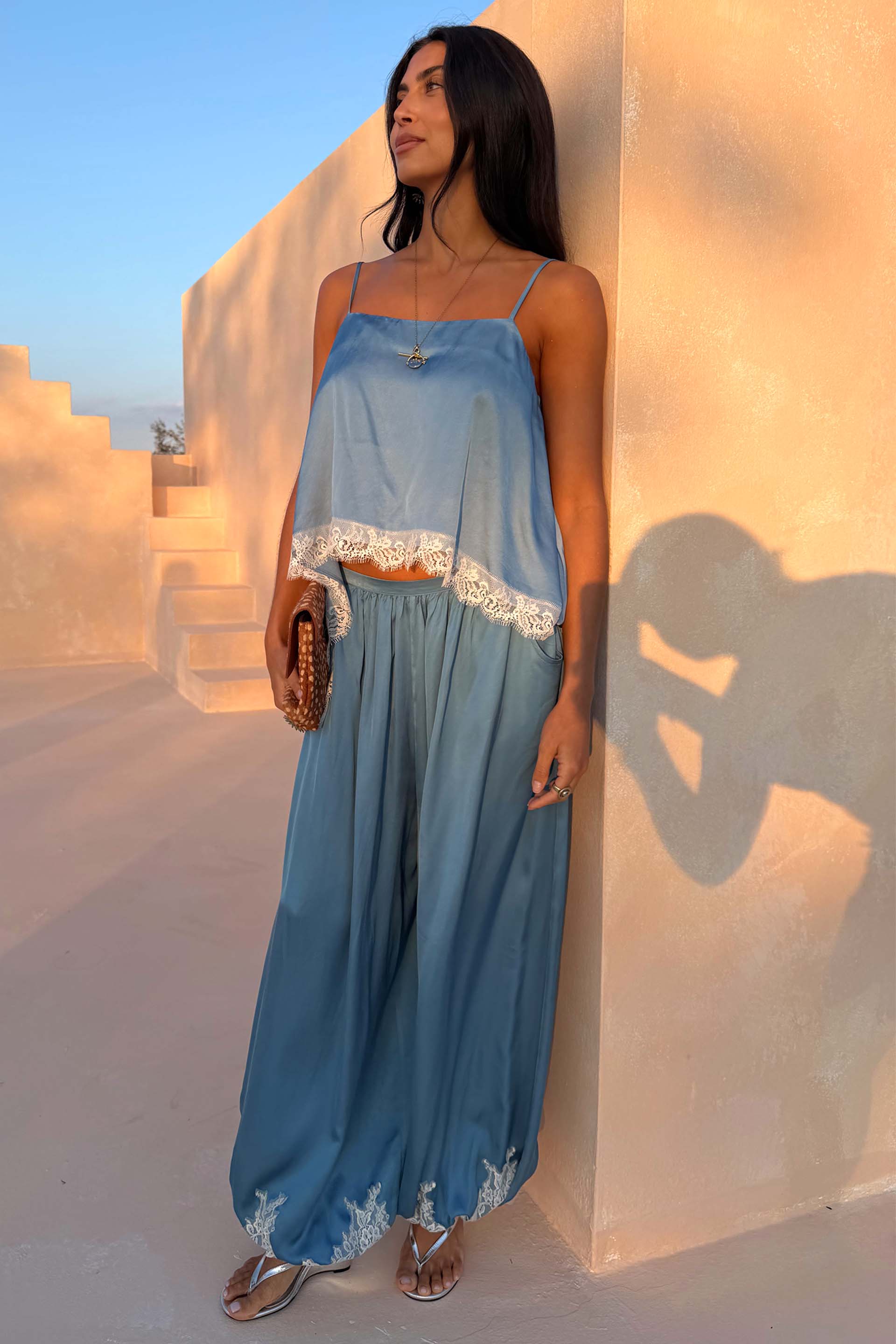 Blue Lace Balloon Trousers