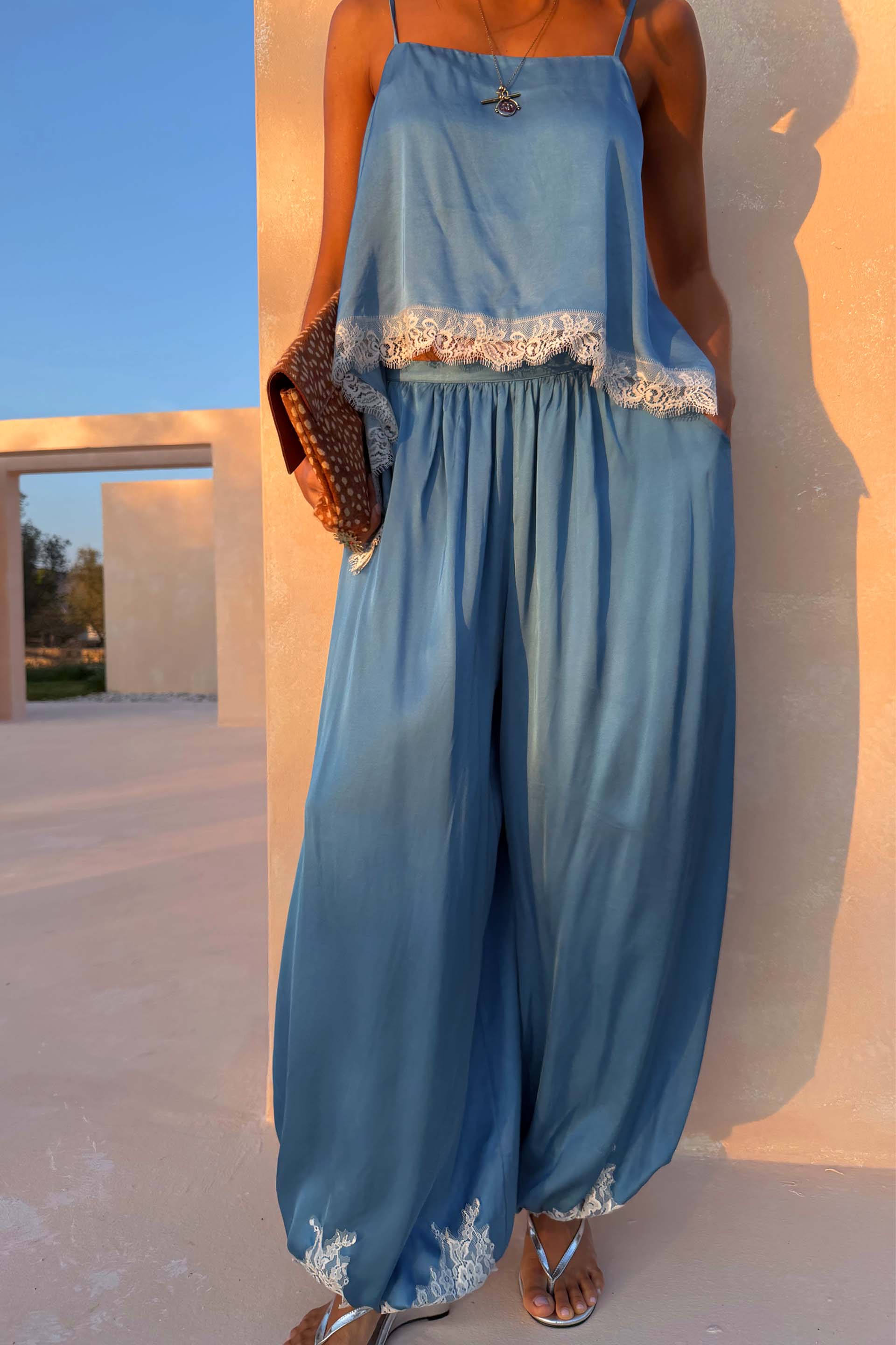 Blue Lace Balloon Trousers