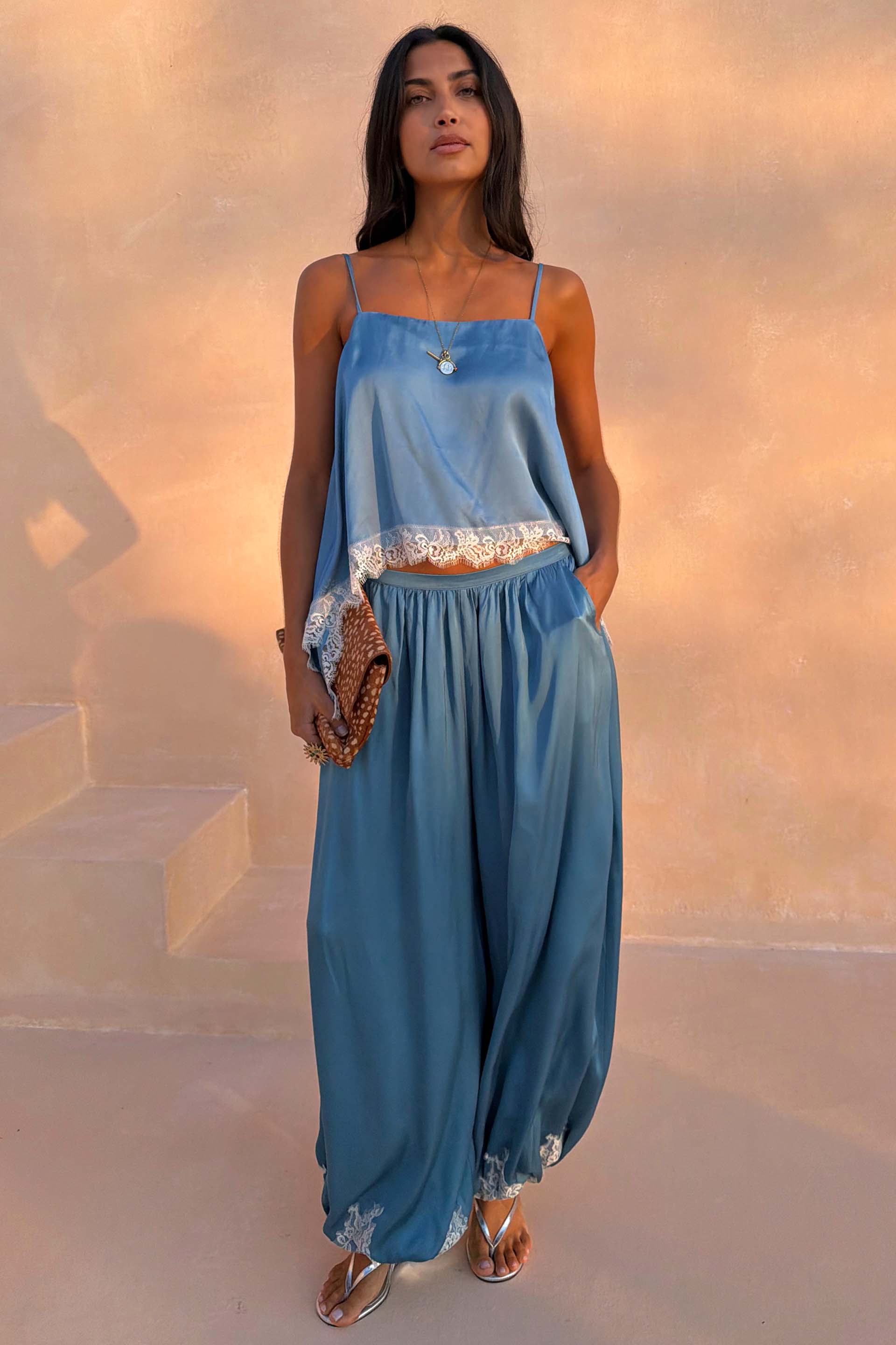 Blue Lace Balloon Trousers
