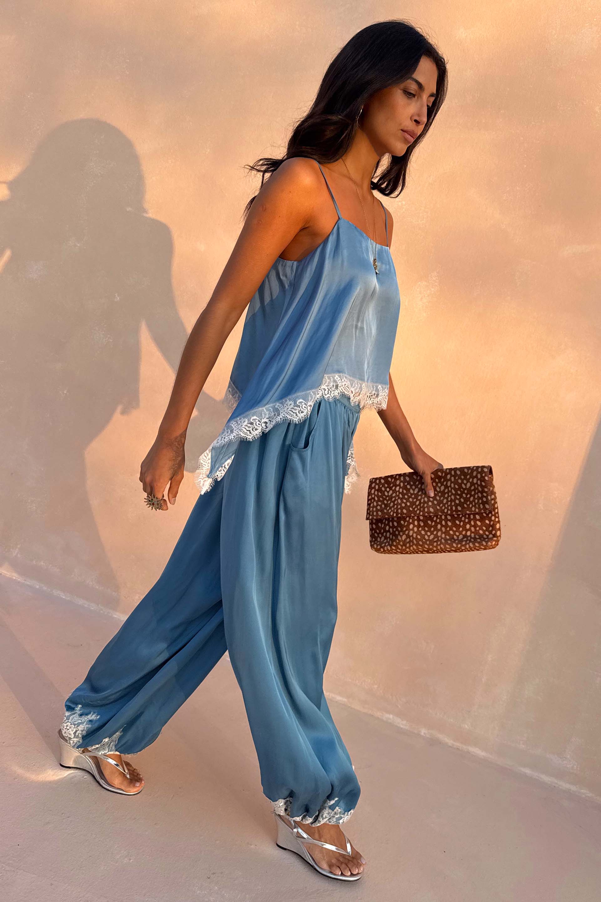 Blue Lace Balloon Trousers