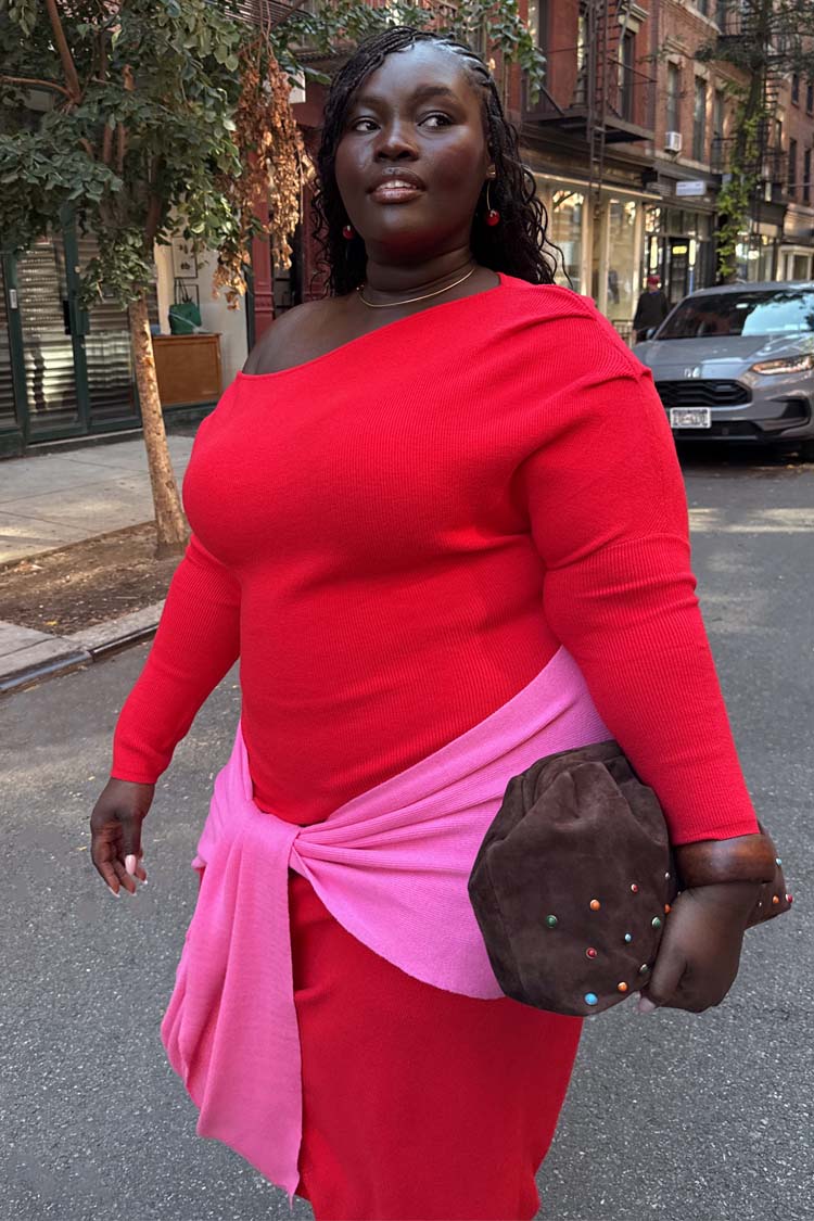 Red and Pink Afia Midi Dress