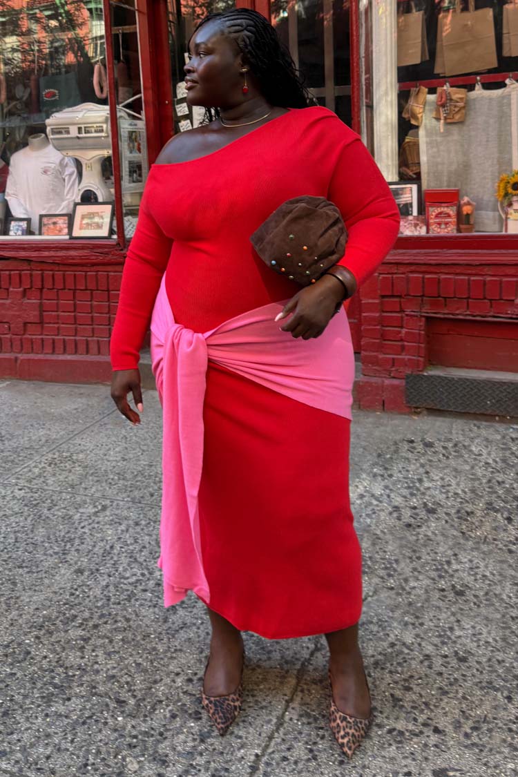 Red and Pink Afia Midi Dress