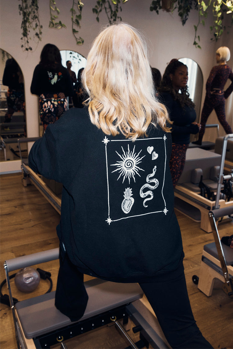 Black Sweatshirt with Ecru Embroidery