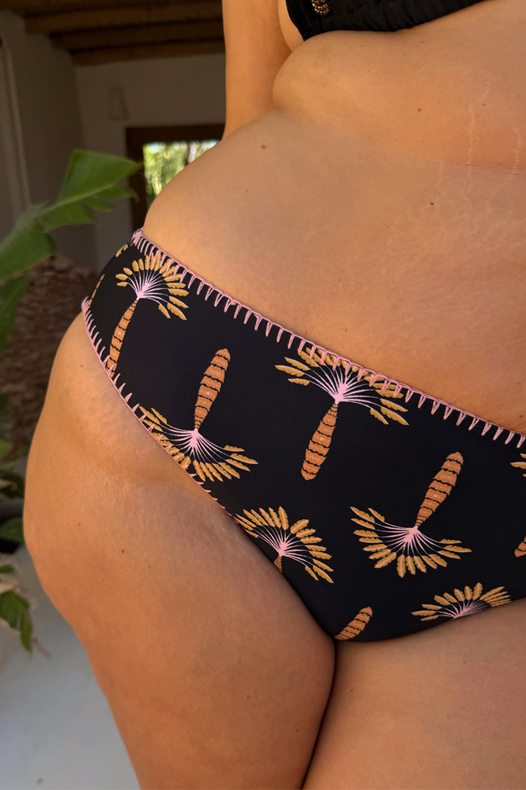 Black Palm Embroidered High Leg Brief