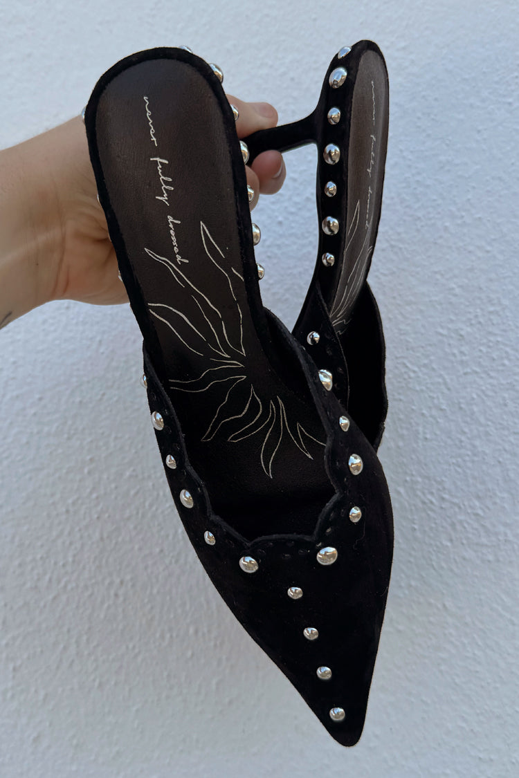 Black Suede Mules with Silver Studs