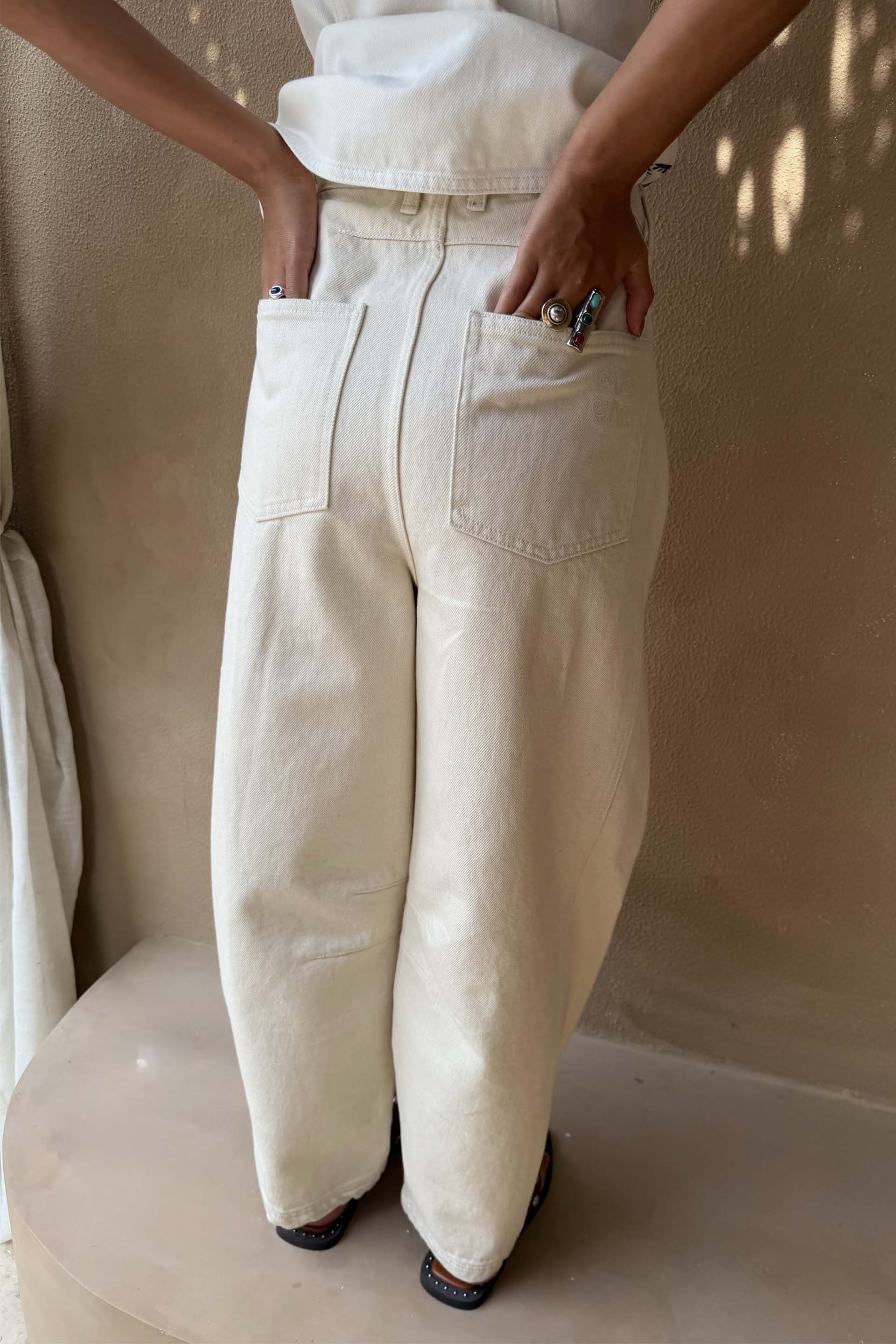 Dolce Vita Embroidered Denim Barrel Leg Jeans