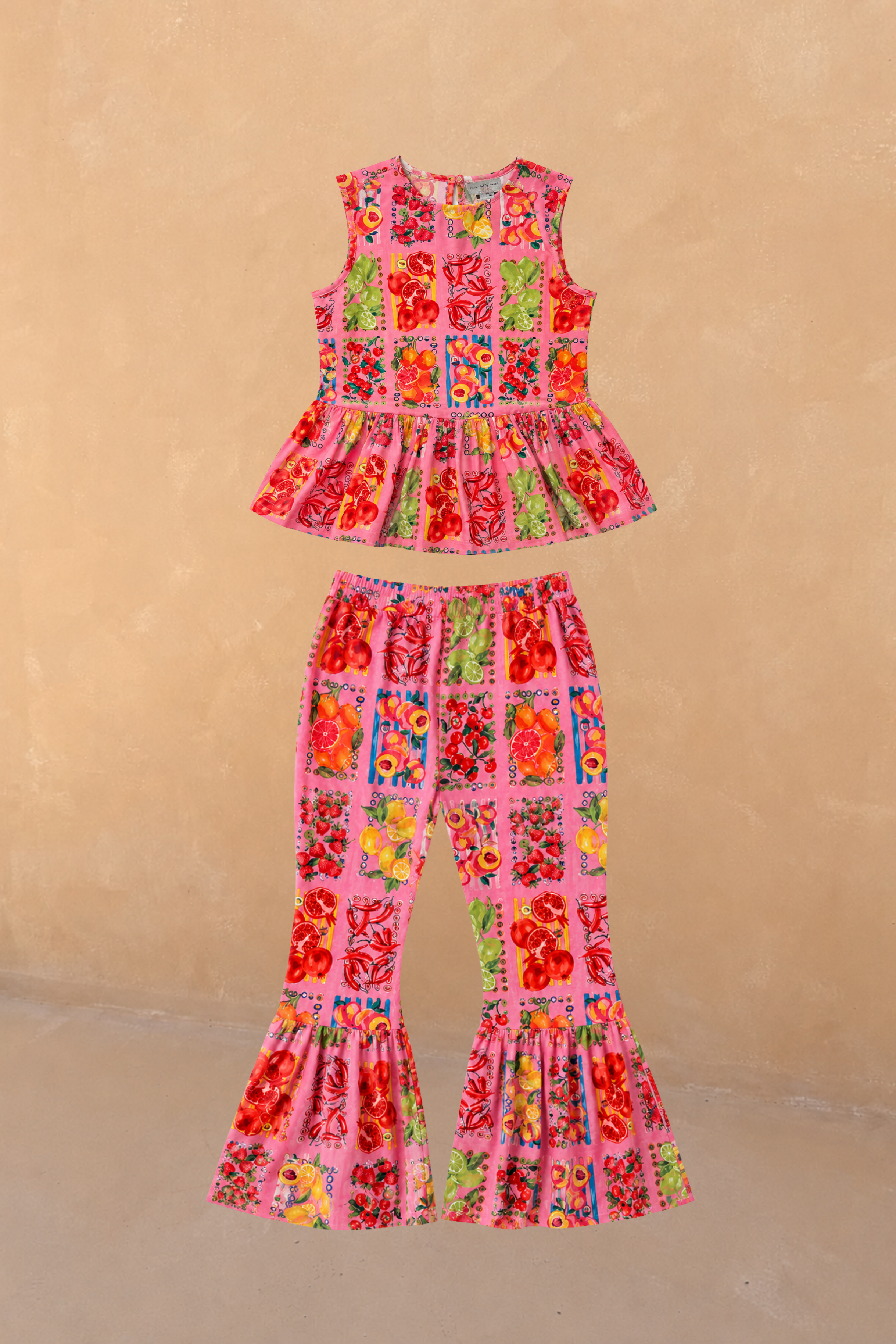 Girl's Pink Fruit Wide Leg Set