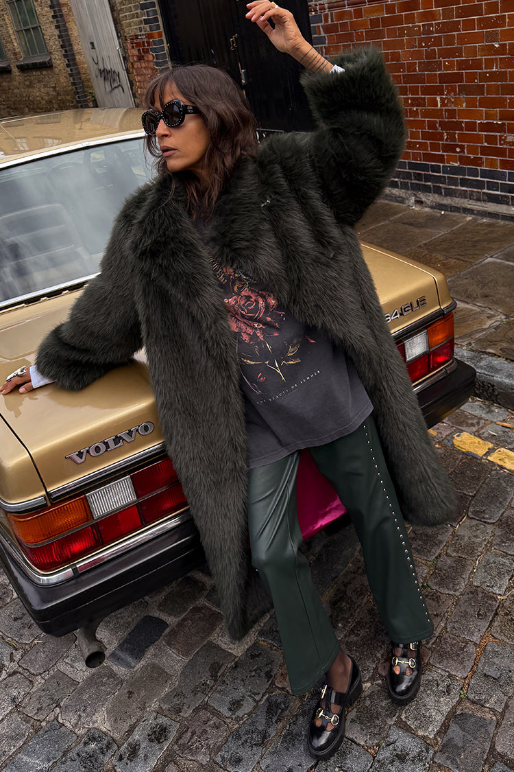 Bottle Green Studded Vegan Leather Trousers