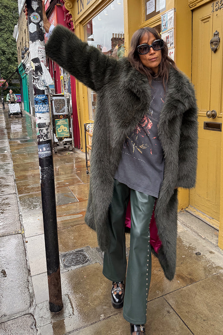 Bottle Green Studded Vegan Leather Trousers Petite