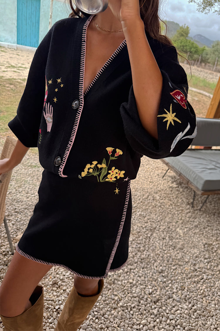 Black Night Garden Mini Wrap Skirt