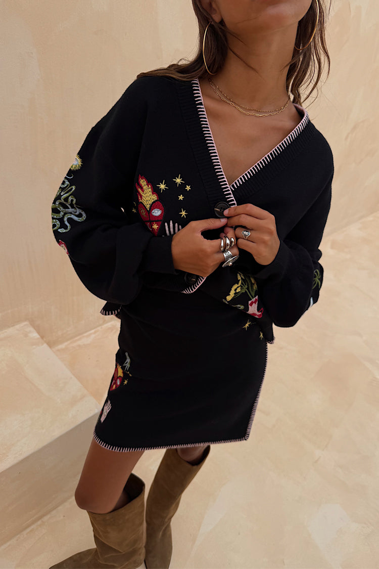 Black Night Garden Mini Wrap Skirt