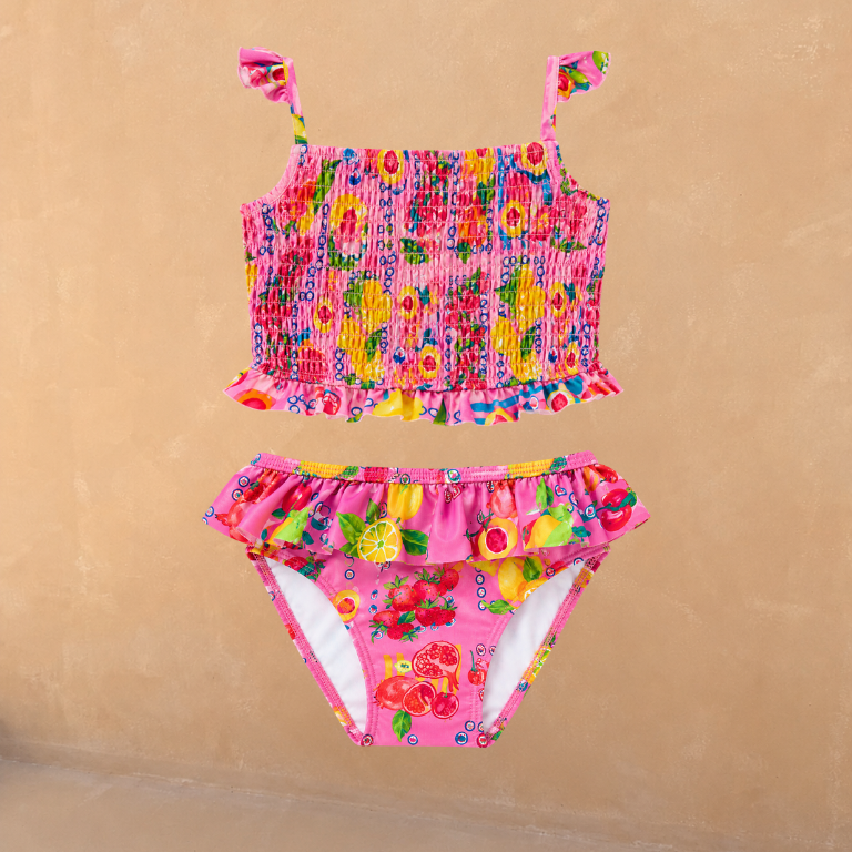 Girls Pink Fruit Crop Bikini Set