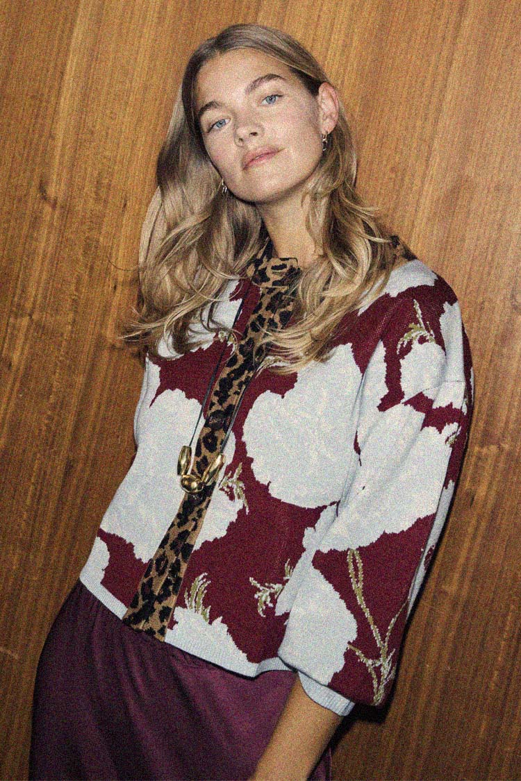 Burgundy & Blue Poppy Cardigan