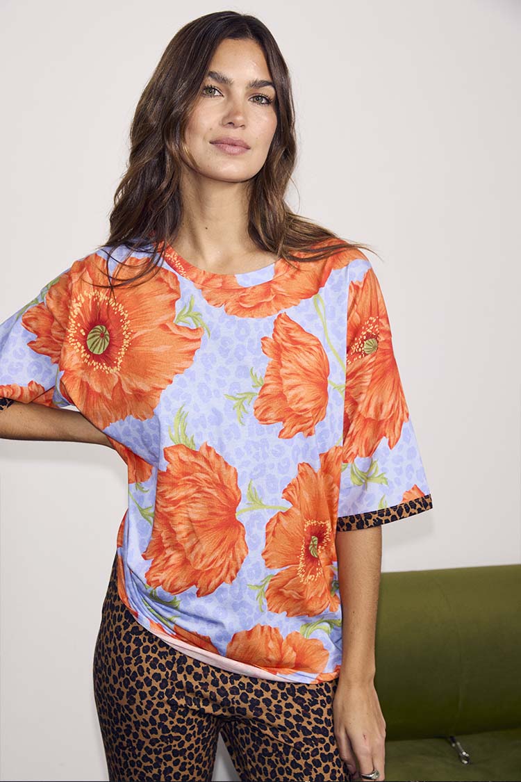 Blue Poppy Print Jersey Pyjamas