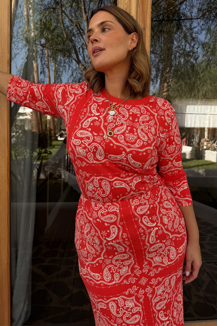 Red Bandana Rib Jersey Top