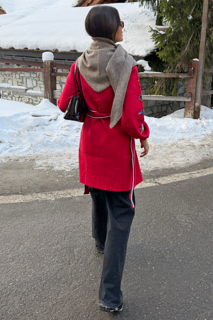 Red Ski Knit Long Cardigan