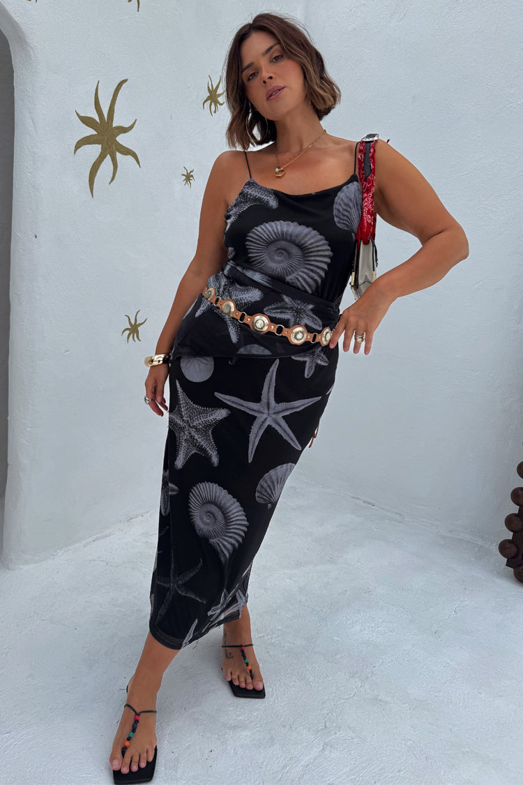 Black Seashell Mesh Cami Dress