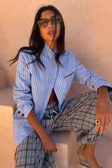 Blue Stripe Foldover Blazer