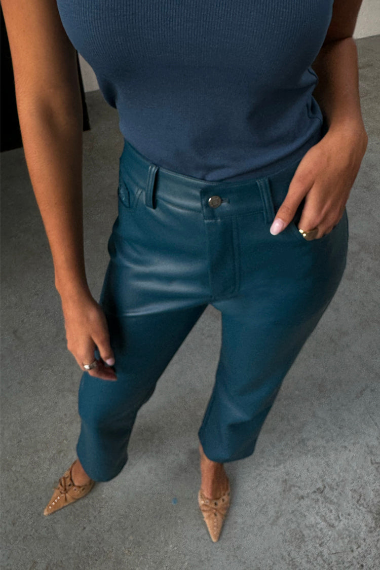 Teal Vegan Leather Trousers